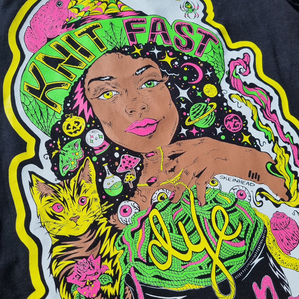Knit Fast, Dye Yarn Neon Glow In The Dark Halloween T-Shirt