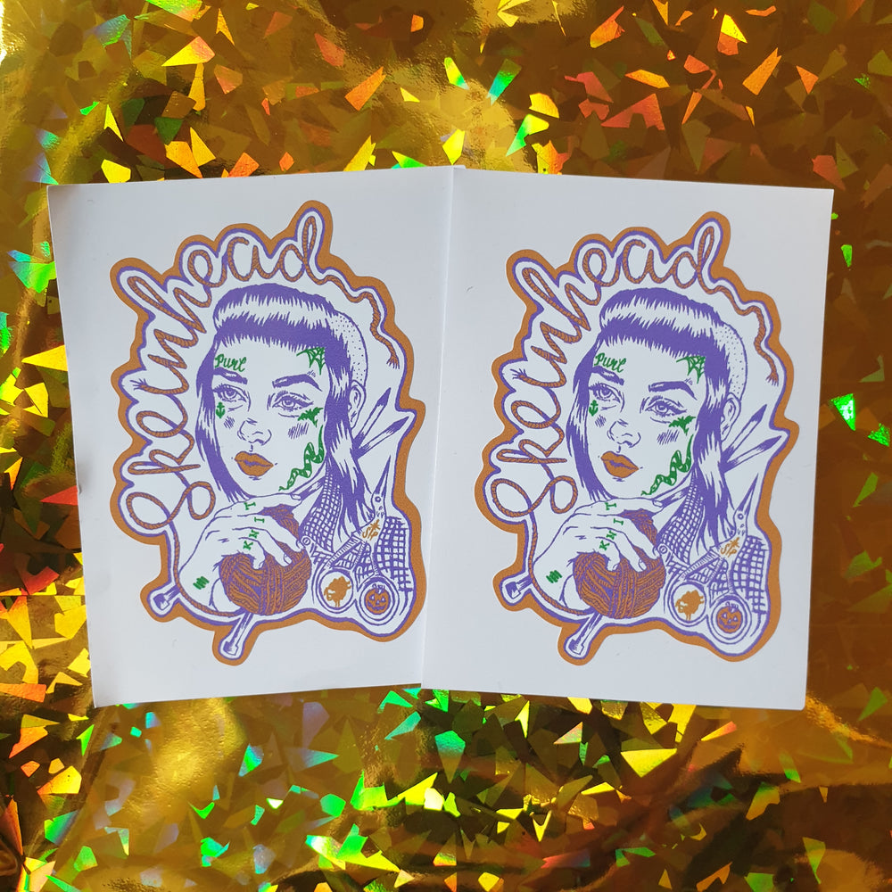 Skeinhead Halloween Orange & Green Philomena Knitting Punk Sticker Pack