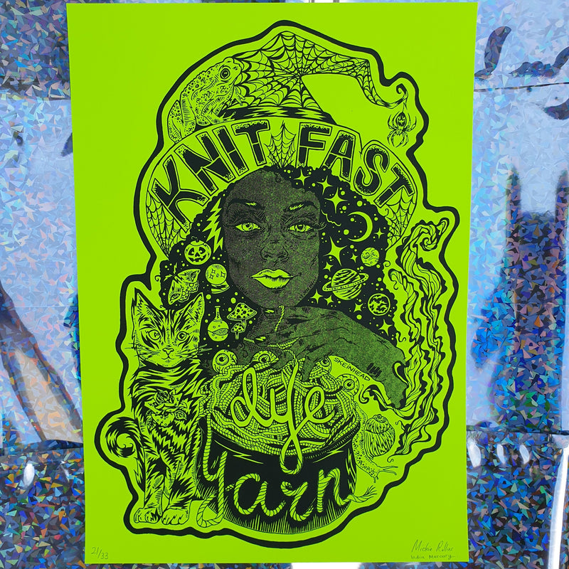Knit Fast, Dye Yarn Fluorescent Highlighter Yellow Print