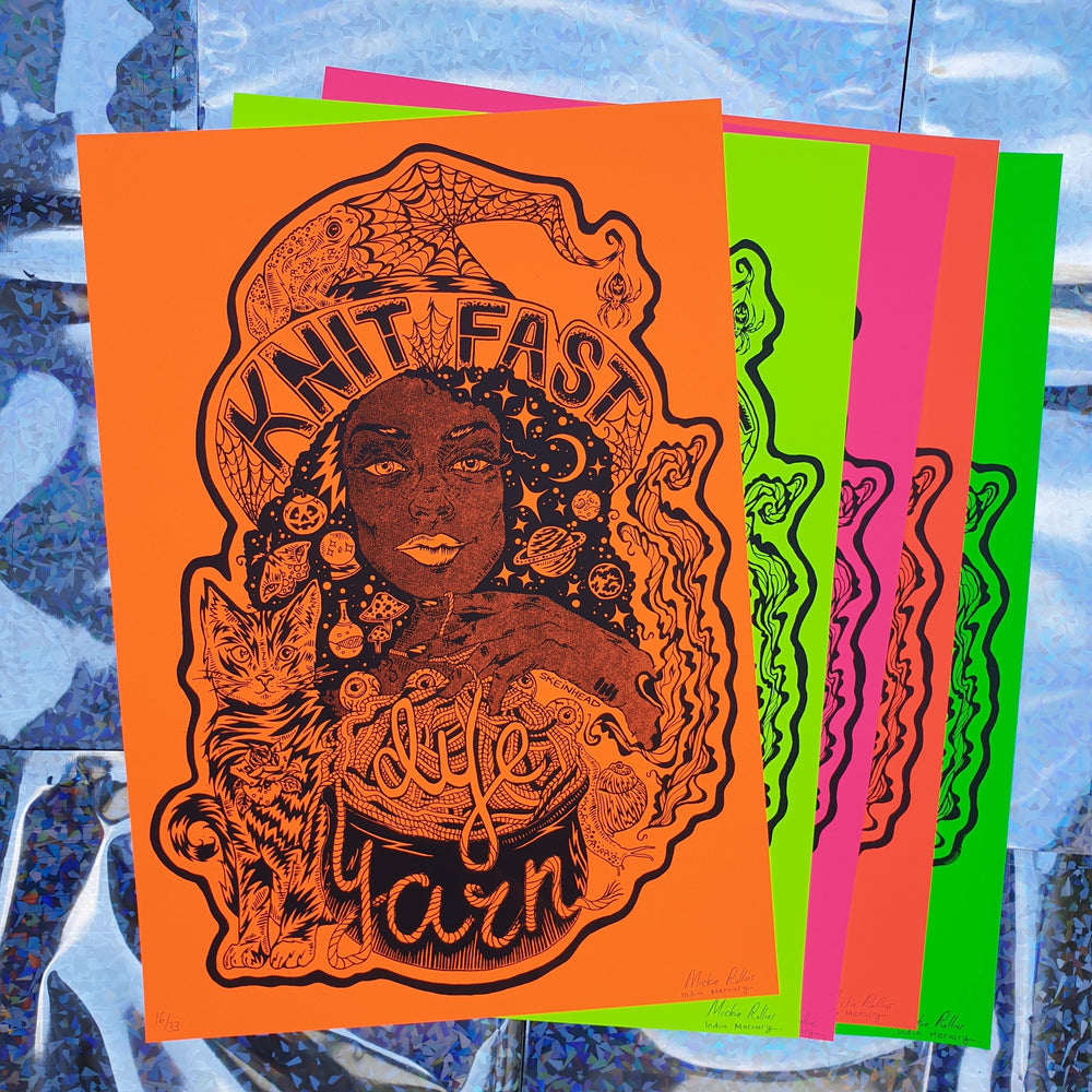 Knit Fast, Dye Yarn Fluorescent Blast Orange Print