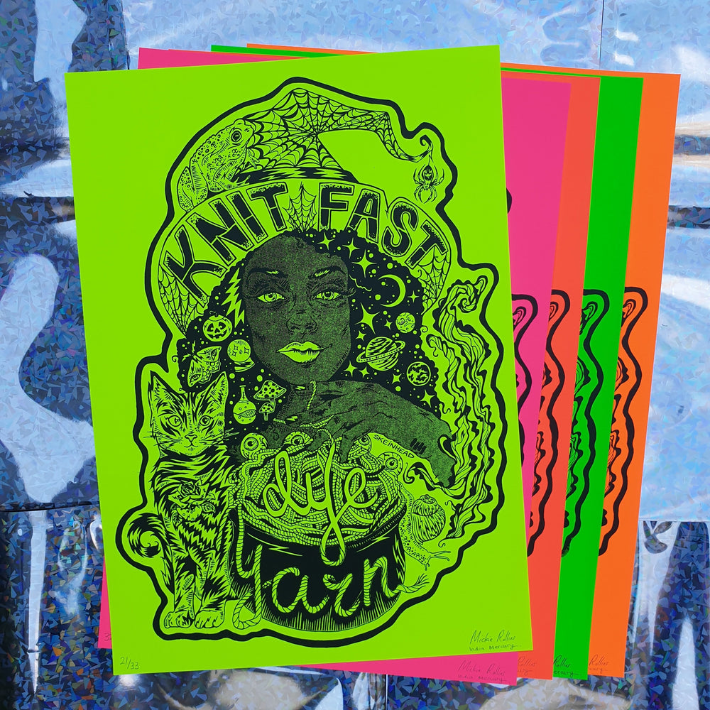 Knit Fast, Dye Yarn Fluorescent Highlighter Yellow Print