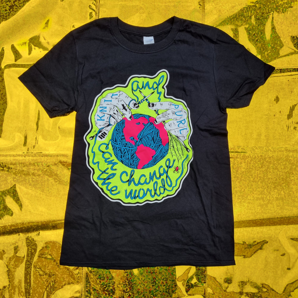 Knit and Purl Can Change The World Black T-Shirt SECONDS