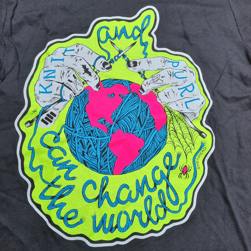 Knit and Purl Can Change The World Black T-Shirt SECONDS