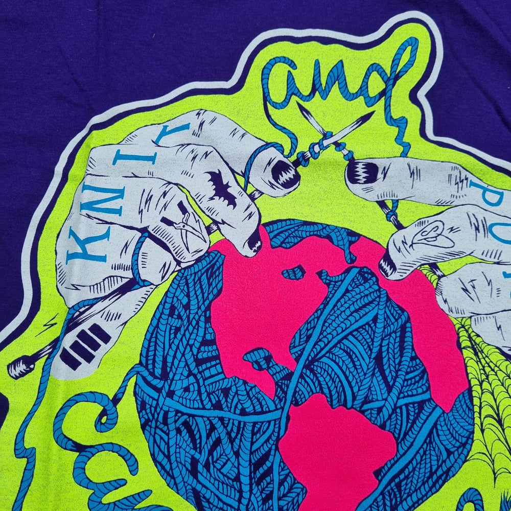 Knit and Purl Can Change The World Purple T-Shirt SECONDS