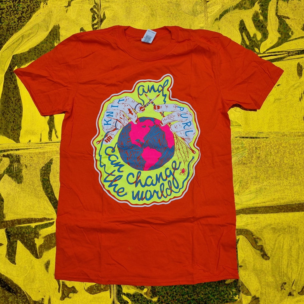 Knit and Purl Can Change The World Orange T-Shirt SECONDS