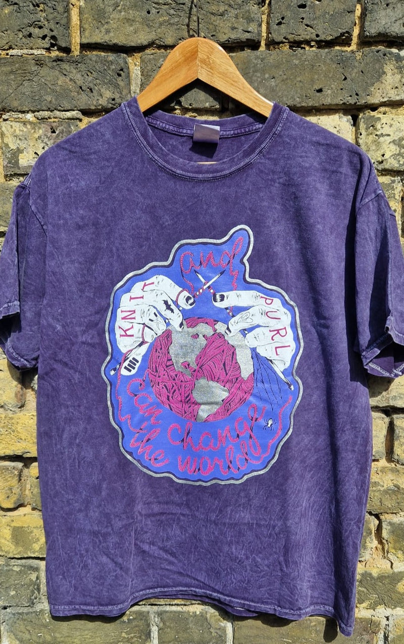 Knit and Purl Can Change The World Lilac Attack Stonewash Shirt