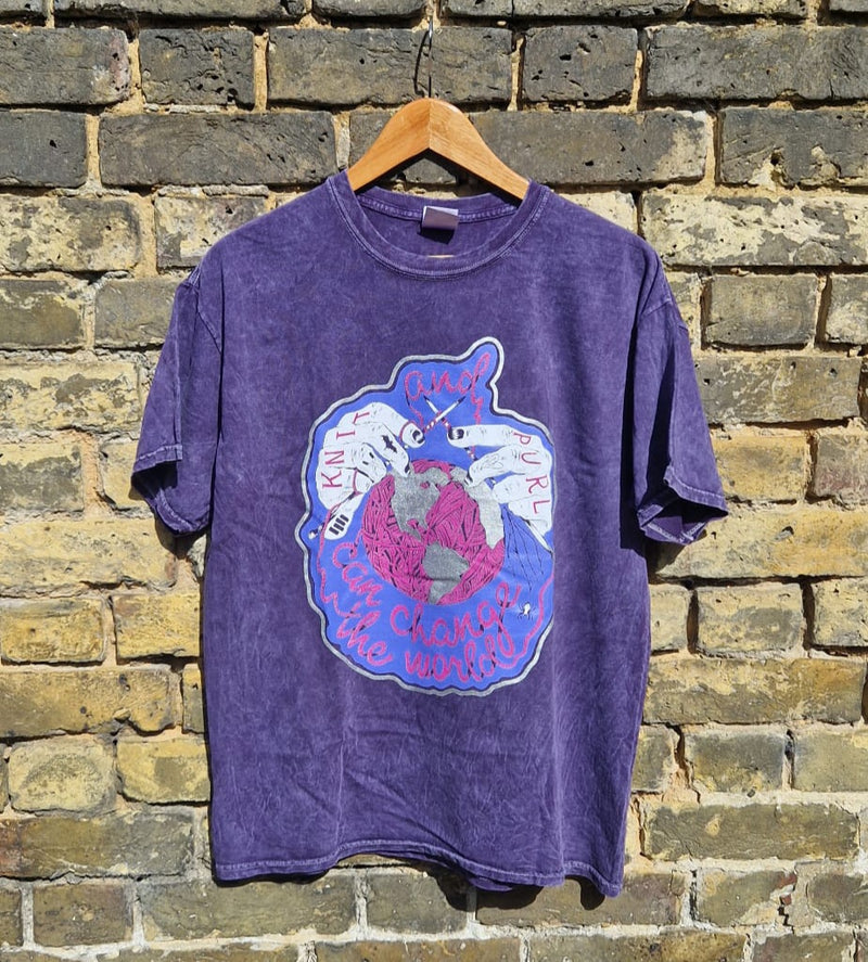 Knit and Purl Can Change The World Lilac Attack Stonewash Shirt