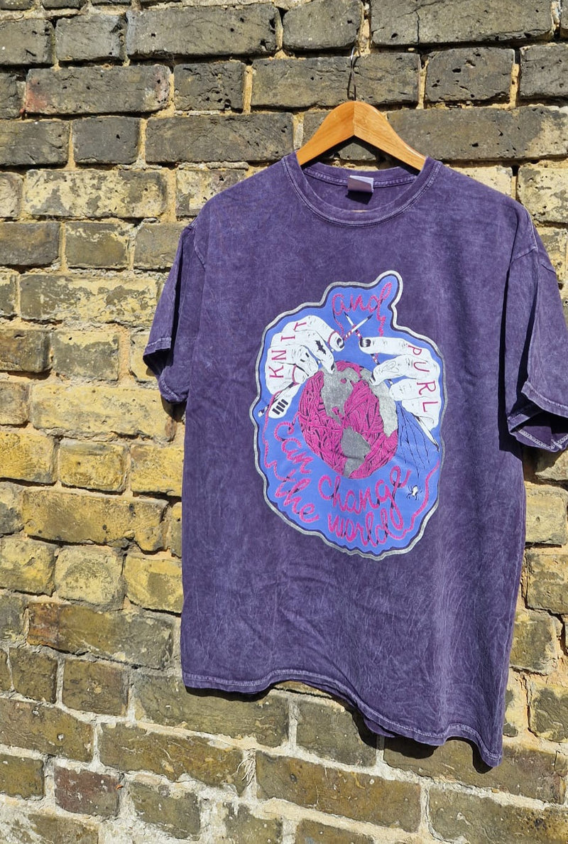 Knit and Purl Can Change The World Lilac Attack Stonewash Shirt