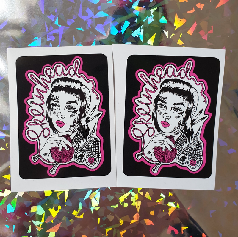 Skeinhead Hot Pink Philomena Knitting Punk Sticker Pack