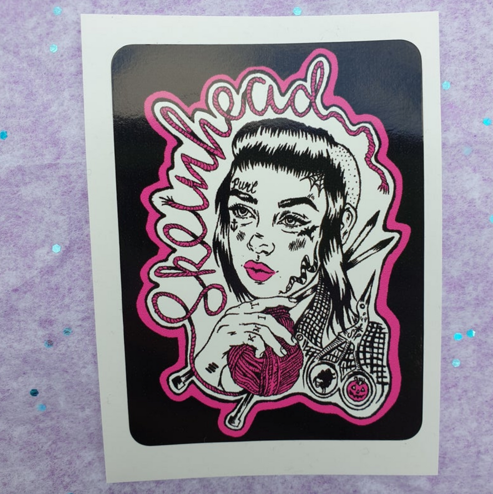 Skeinhead Hot Pink Philomena Knitting Punk Sticker Pack