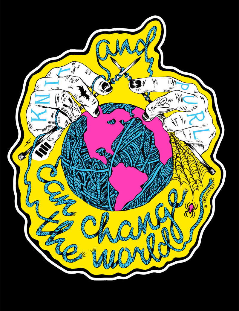 Orange Knit And Purl Can Change The World Skeinhead T-Shirt