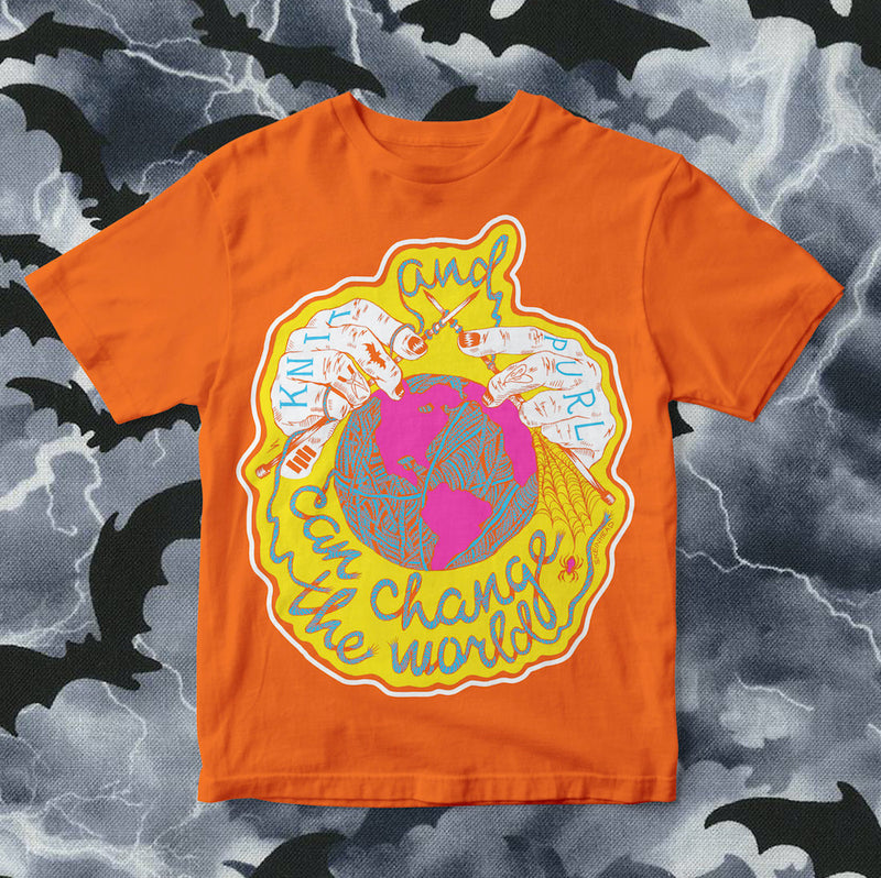 Orange Knit And Purl Can Change The World Skeinhead T-Shirt