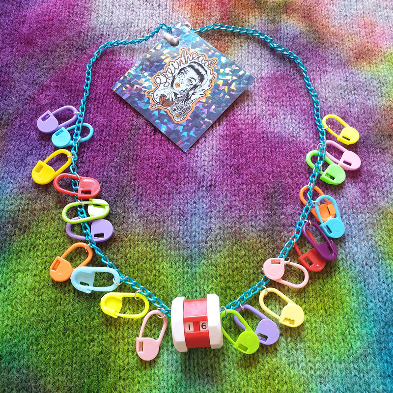 Keep Yourself Alive Stitch Marker Knitting Crochet Necklace