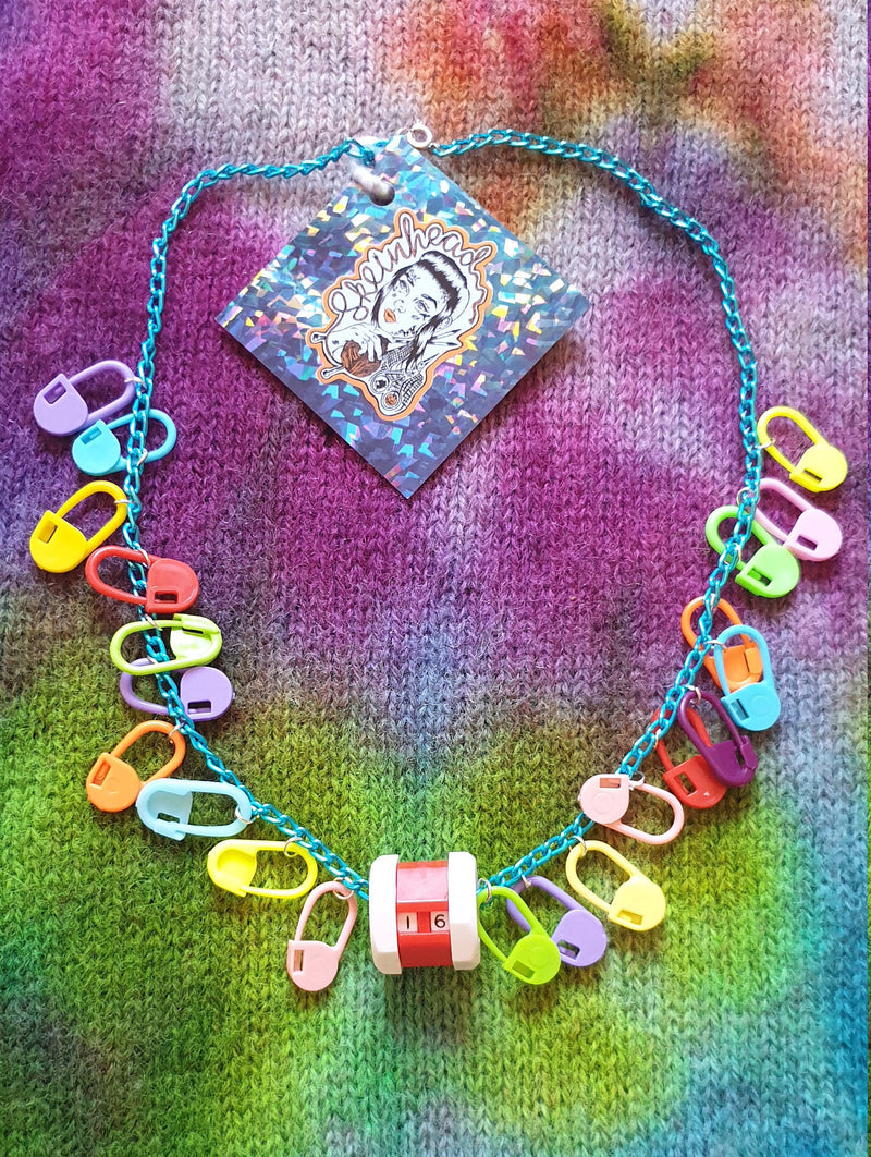 Keep Yourself Alive Stitch Marker Knitting Crochet Necklace